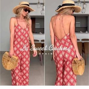 ZARA WOMAN NWT SS22 TERRACOTTA LONG PRINT JUMPSUIT Size L